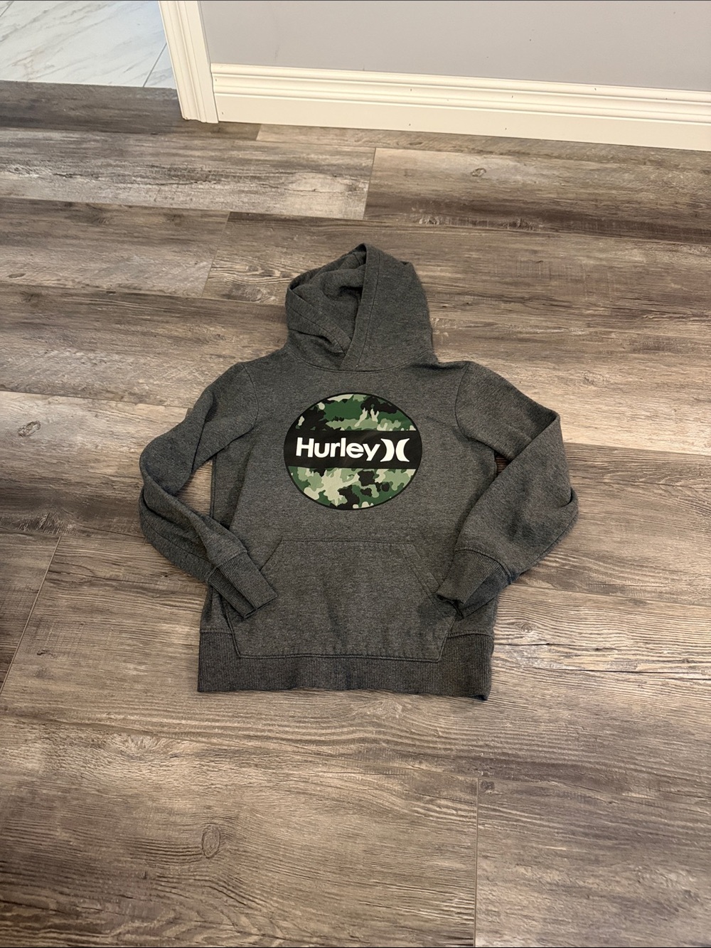 Hurley Dark Gray Hoodie with Green Camo Logo